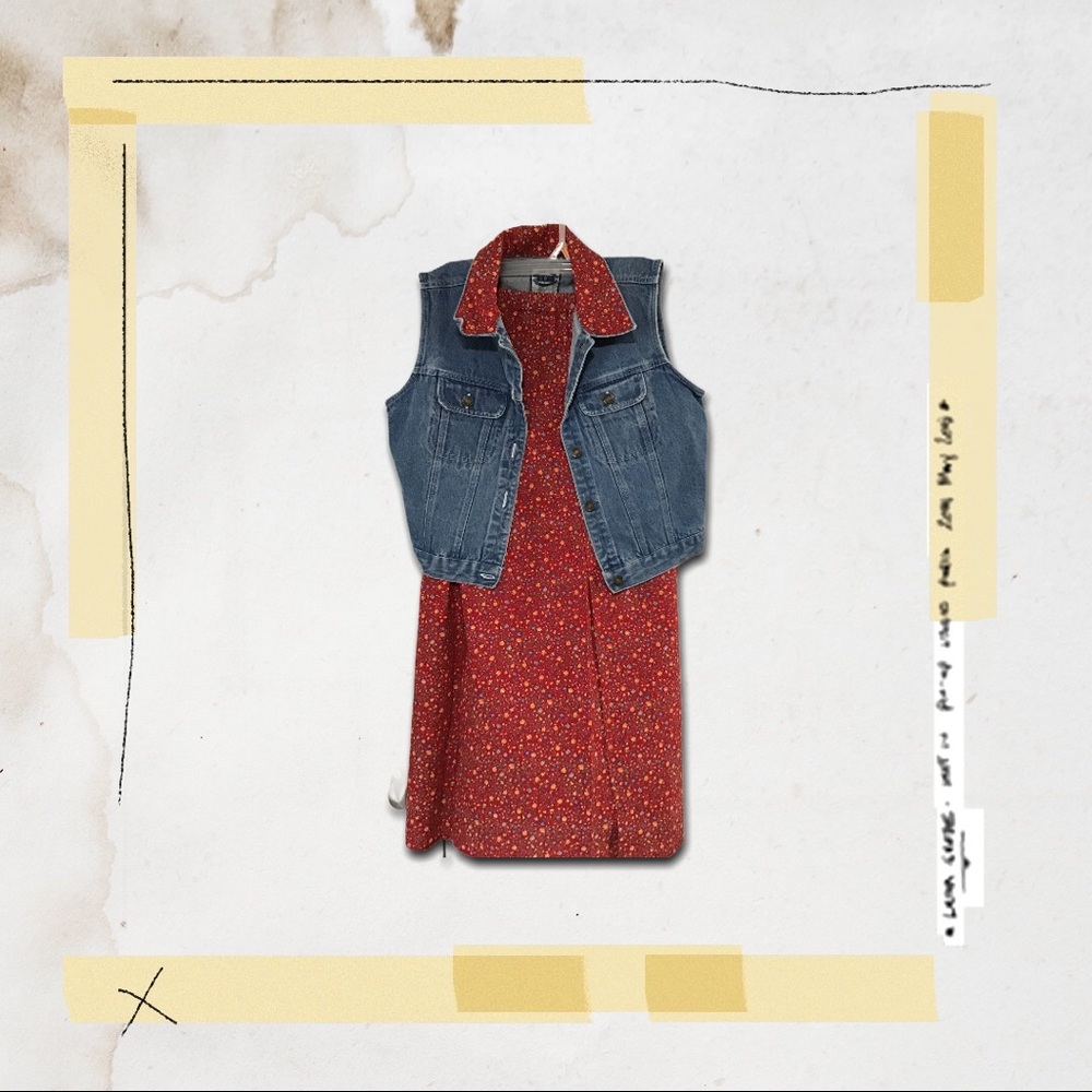 - Bobby Blue Vintage Denim Vest and Red Skirt